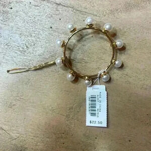J Crew pearl barrette, NWT, gol toned